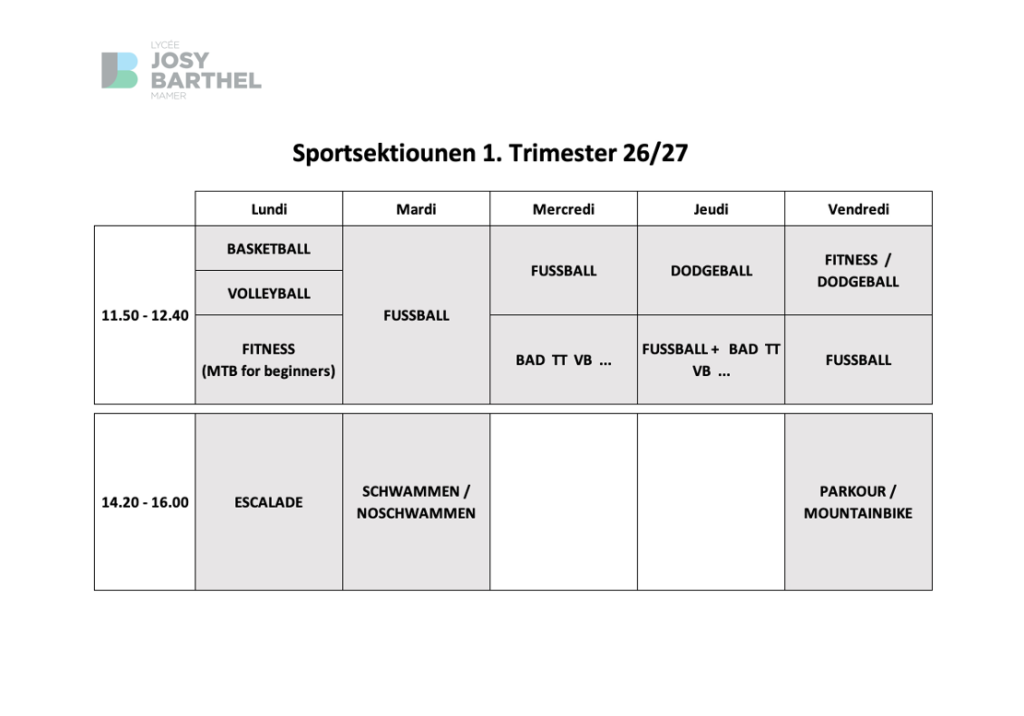 Sportsektiounen 1 trimester2627